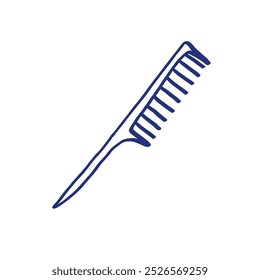 Comb. Hand drawn sketch. Blue pen or marker drawing. Primitive kids picture. Hairdressing equipment. Professional hair dresser tool. Vector illustration. Barber symbol