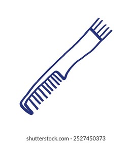 Kamm. Handgezeichnete Skizze. Blaue Stift- oder Markierungszeichnung. Ein primitives Kinderbild. Friseurausrüstung. Professionelle Haarschneidemaschine. Vektorgrafik. Barbersymbol