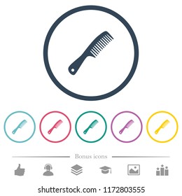 Comb with handle flat color icons in round outlines. 6 bonus icons included.
