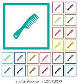 Comb with handle flat color icons with quadrant frames on white background