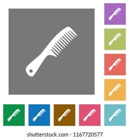 Comb with handle flat icons on simple color square backgrounds