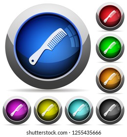 Comb with handle icons in round glossy buttons with steel frames
