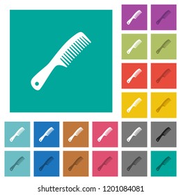 Comb with handle multi colored flat icons on plain square backgrounds. Included white and darker icon variations for hover or active effects.