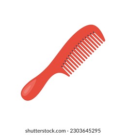 Comb icon. Barber tool. Hair care equipment. Red plastic comb your hair. Vector illustration flat design. Isolated on white background.