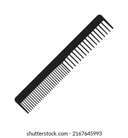 Comb icon. Black silhouette of a comb with different teeth. Individual household item for combing hair. Vector illustration isolated on a white background for design and web.