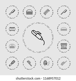 Comb icon. collection of 13 comb outline icons such as hair brush, beauty salon. editable comb icons for web and mobile.