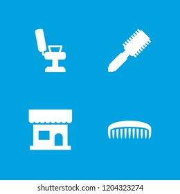Comb icon. collection of 4 comb filled icons such as hair brush, beauty salon. editable comb icons for web and mobile.