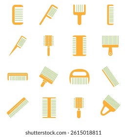 comb icon collection, style flat