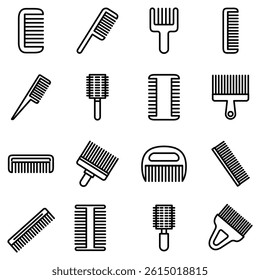 comb icon collection, style outline