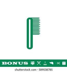 Comb icon flat. Green pictogram on white background. Vector illustration symbol and bonus button