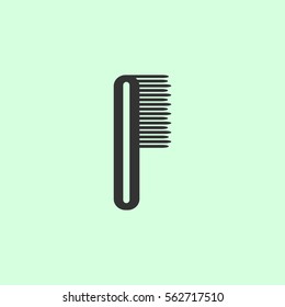 Comb icon flat. Grey vector symbol on green background