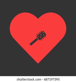 Comb icon flat. Simple pictogram on heart background. Vector illustration symbol
