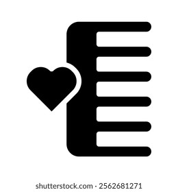 Comb icon with heart. Concept of love for hair care and beauty.