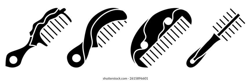 Comb icon illustration. Black and white comb icon set. Stock vector collection.