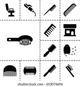 Comb icon. set of 13 filled combicons such as comb, hair brush, beauty salon, barber chair, hair curler