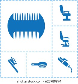 Comb icon. set of 6 comb filled icons such as comb, hair brush, barber chair