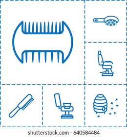 Comb icon. set of 6 comb outline icons such as comb, hair brush, barber chair