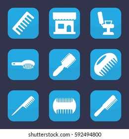 comb icon. Set of 9 filled comb icons such as comb, hair brush, beauty salon