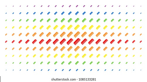 Comb icon spectral halftone pattern. Vector comb pictograms are arranged into halftone array with vertical spectral gradient. Designed for backgrounds, covers, templates and abstraction concepts.