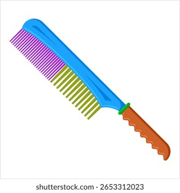 Comb Icon, Teeth Tool With Handle Used To Untangle, Style, Clean Hair Vector Art Illustration