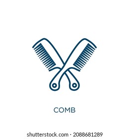 comb icon. Thin linear comb outline icon isolated on white background. Line vector comb sign, symbol for web and mobile