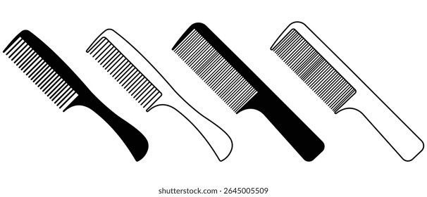Ícone de favo vetor definido. Silhueta de pente de cabelo, vetor de escova, símbolo e sinal. Beleza, escova de cabelo, moda, salão, ilustração vetor pente.