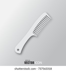 Comb icon in white style with shadow isolated on grey background. For your design, logo. Vector illustration.