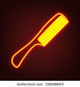 Comb icon. Yellow, orange, red neon icon at dark reddish background. Illumination. Illustration.