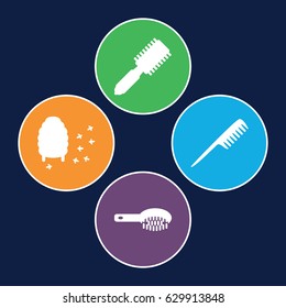 Comb icons set. set of 4 comb filled icons such as comb, hair brush