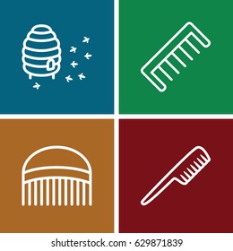 Comb icons set. set of 4 comb outline icons such as comb