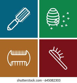 Comb icons set. set of 4 comb outline icons such as comb, hair brush