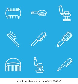 Comb icons set. set of 9 comb outline icons such as comb, hair brush