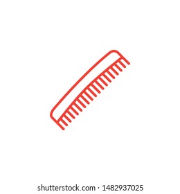 Comb Line Red Icon On White Background. Red Flat Style Vector Illustration.