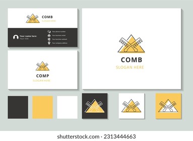 Diseño del logo de Comb con eslogan editable. Libro de promoción de marca y plantilla de tarjeta de visita.