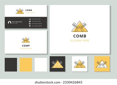 Comb logo design with editable slogan. Branding book and business card template.