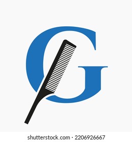 Comb Logo On Letter G For Beauty, Spa, Hair Care, Haircut Grooming Symbol
