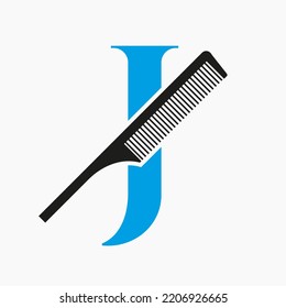 Comb Logo On Letter J For Beauty, Spa, Hair Care, Haircut Grooming Symbol
