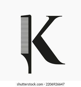 Comb Logo On Letter K For Beauty, Spa, Hair Care, Haircut Grooming Symbol
