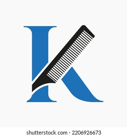 Comb-Logo auf Buchstabe K für Schönheit, Spa, Haarpflege, Haarschnitt-Kennzeichen
