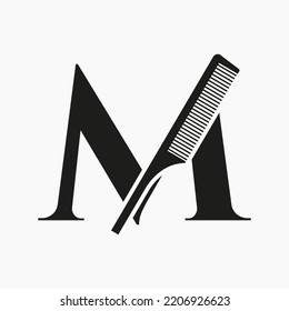 Comb Logo On Letter M For Beauty, Spa, Hair Care, Haircut Grooming Symbol