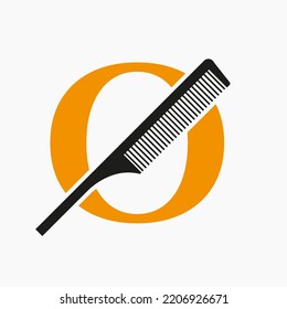 Comb Logo On Letter O For Beauty, Spa, Hair Care, Haircut Grooming Symbol