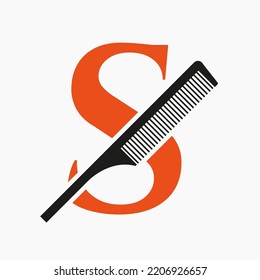 Comb Logo On Letter S For Beauty, Spa, Hair Care, Haircut Grooming Symbol