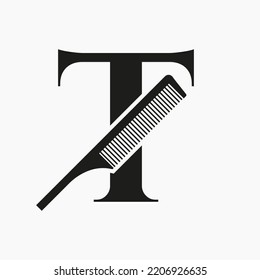 Comb Logo On Letter T For Beauty, Spa, Hair Care, Haircut Grooming Symbol