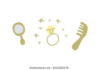 peine y espejo, dibujos animados de elementos de princesa, niña o muñeca. Ilustración vectorial aislada. 