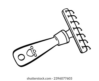 A comb for pets. Pet grooming. Doodle style hand drawn. Vector illustration.