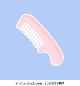 Comb. A pink plastic comb on a blue background. Used for hair care, detangling, and grooming. Essential for personal hygiene and beauty routines