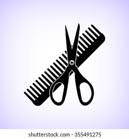 Comb and scissors -  black vector icon