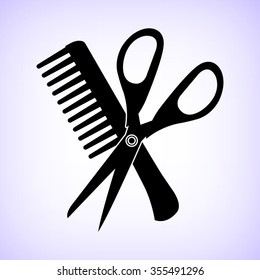 Comb and scissors -  black vector icon