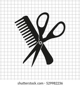 Comb and scissors  - black vector icon