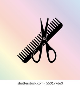 Comb and scissors  - black vector icon